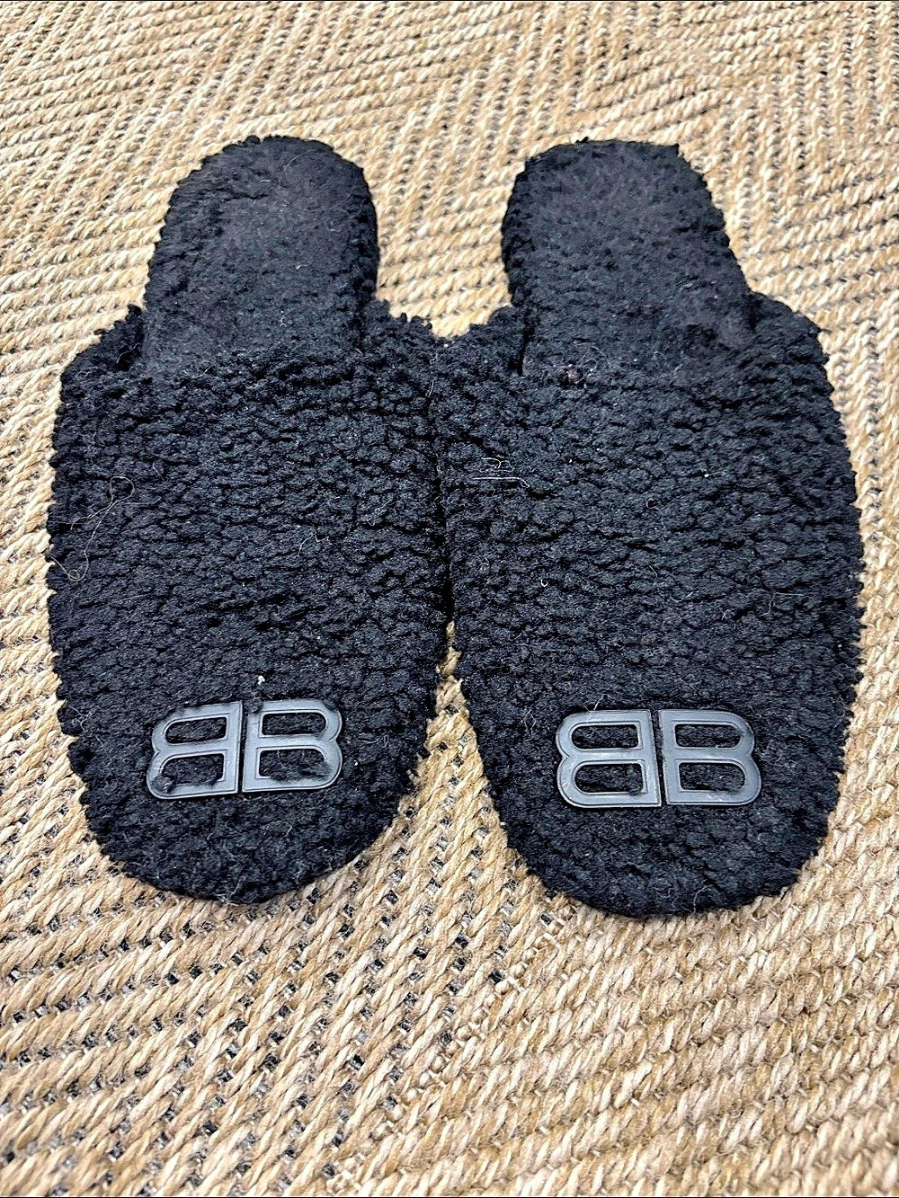 Balenciaga Furry Slide Sandal Black Logo Slide Sandals EU 39.5